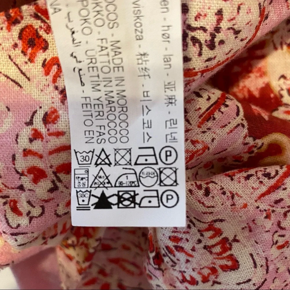 Zara Linen Blend Pants High Waist Wide Leg Pants Pink Paisley Women’s Size Small